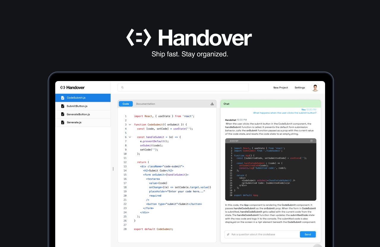 Screenshot of Handover